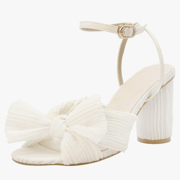 NEW WHITE BRIDAL HEELED SANDALS WITH BOWS - Picture 1 of 6